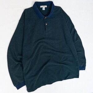 Basic Equipment long sleeve polo shirt men's XL green navy 90s preppy vintage